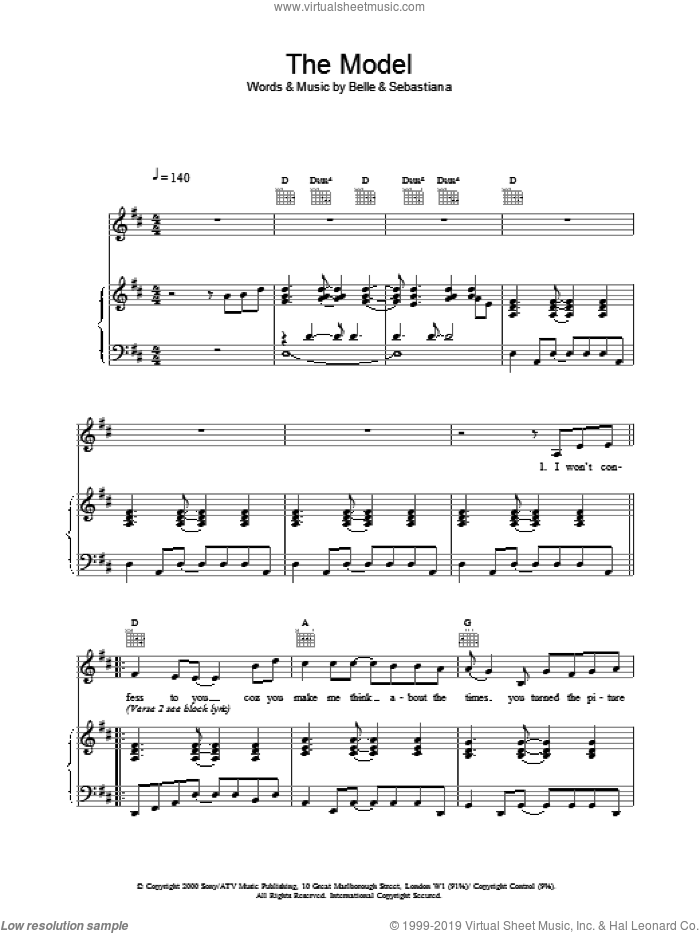 The Model sheet music for voice, piano or guitar, intermediate skill level