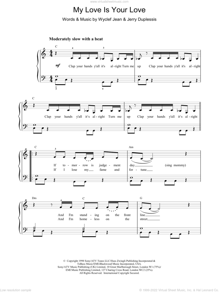 My Love Is Your Love sheet music for voice, piano or guitar by Whitney Houston, intermediate skill level