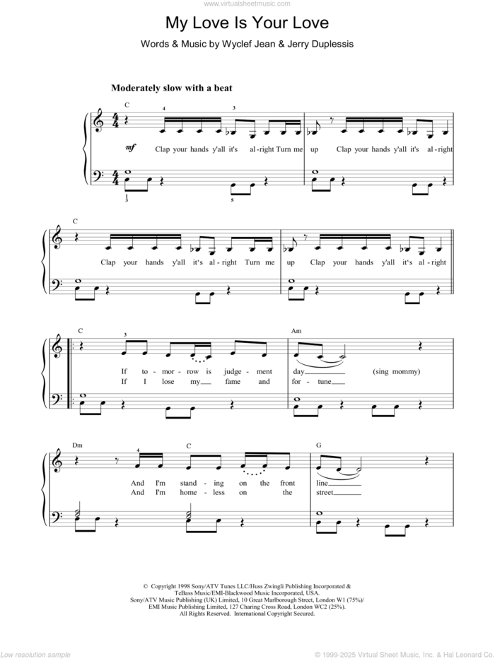 My Love Is Your Love sheet music for voice, piano or guitar by Whitney Houston, intermediate skill level