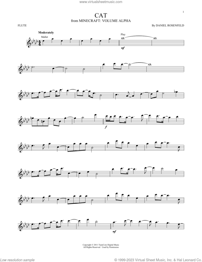 Cat (from Minecraft) sheet music for flute solo by C418 and Daniel Rosenfeld, intermediate skill level