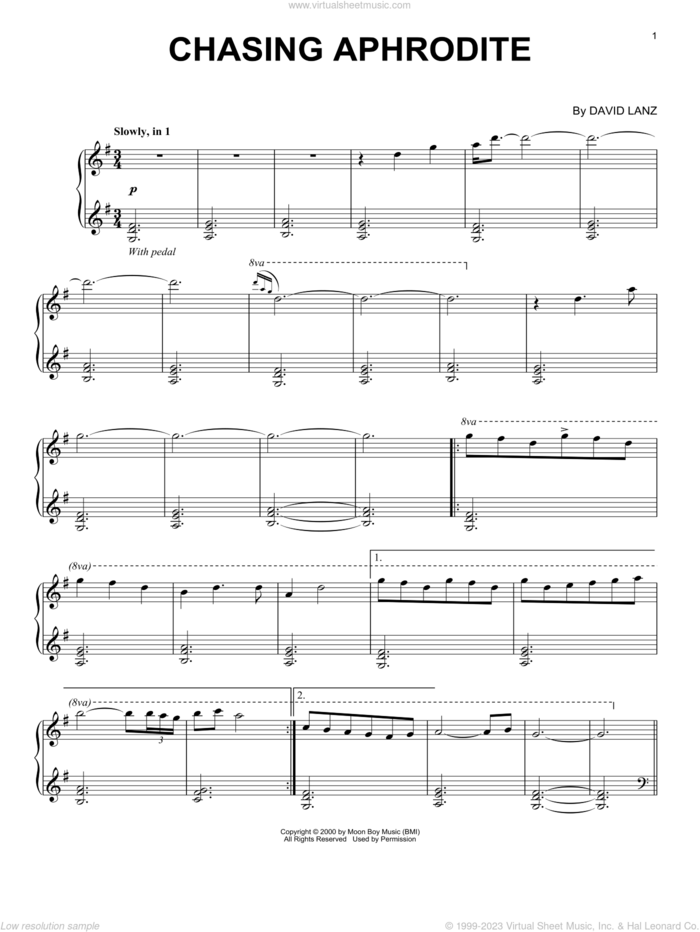 Chasing Aphrodite sheet music for piano solo by David Lanz, intermediate skill level