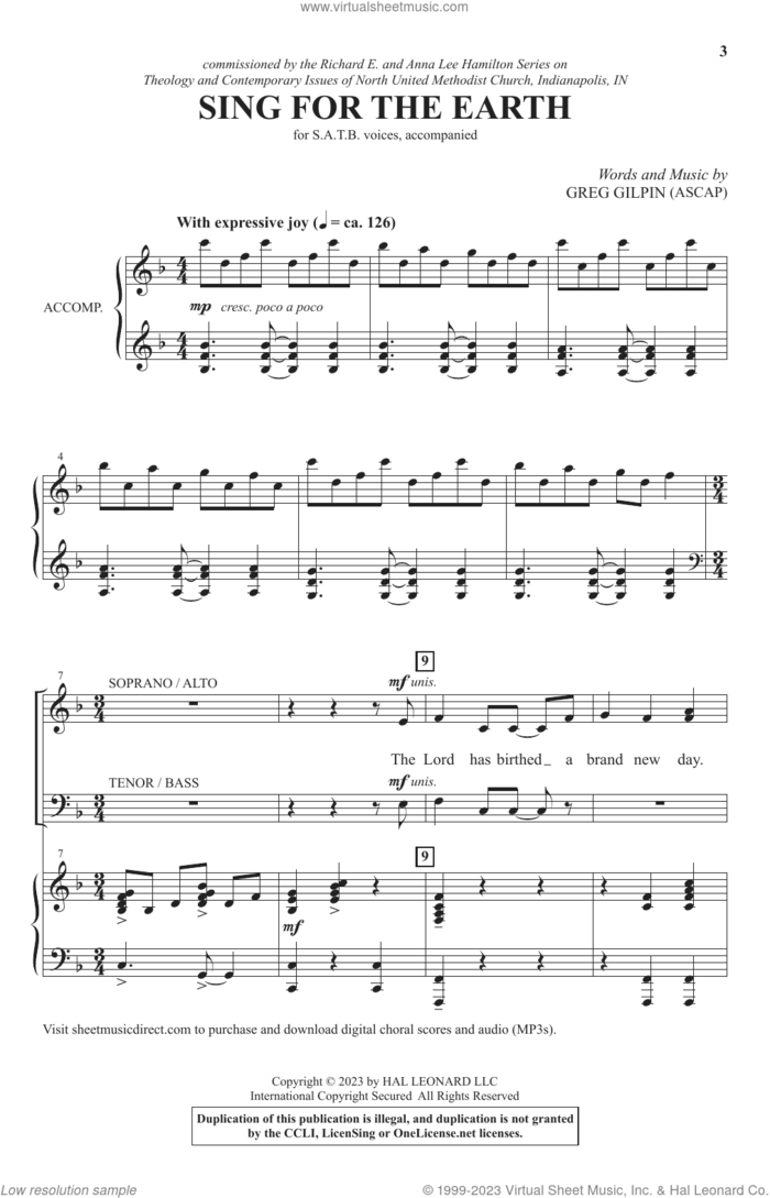Sing For The Earth sheet music for choir (SATB: soprano, alto, tenor, bass) by Greg Gilpin, intermediate skill level