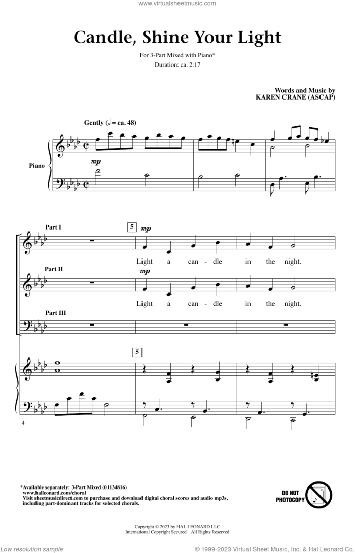 Candle, Shine Your Light sheet music for choir (3-Part Mixed) by Karen Crane, intermediate skill level