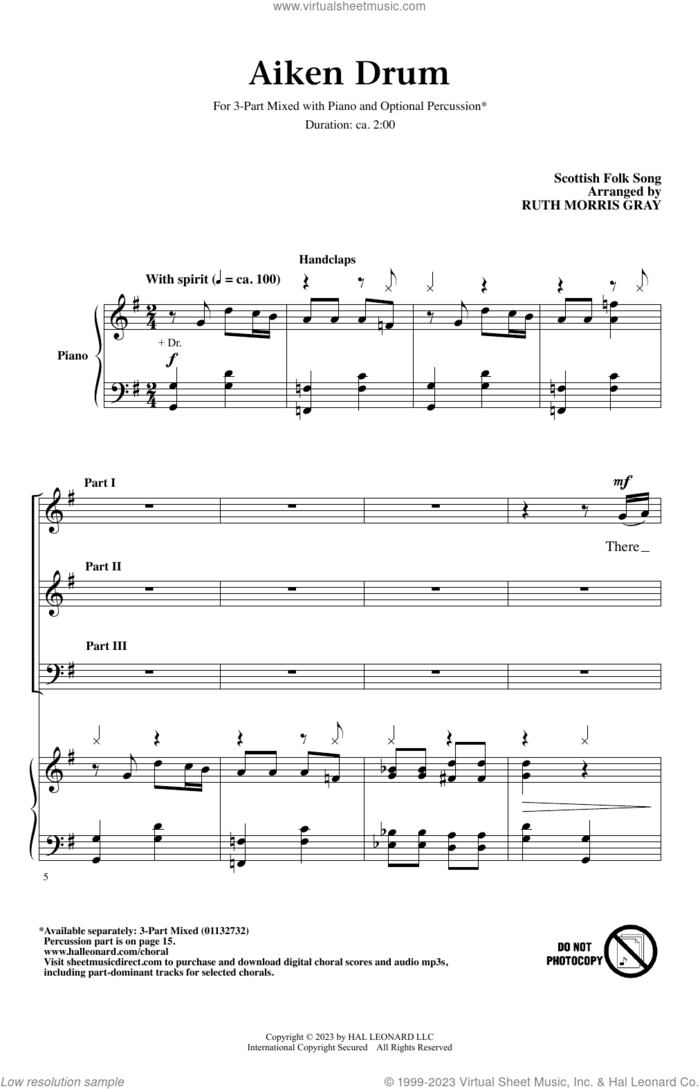 Aiken Drum (arr. Ruth Morris Gray) sheet music for choir (3-Part Mixed) by Scottish Folk Song and Ruth Morris Gray, intermediate skill level
