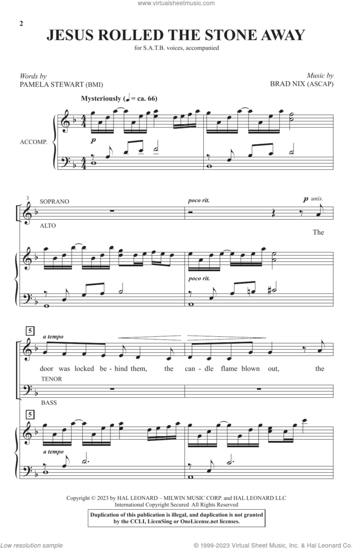 Jesus Rolled The Stone Away sheet music for choir (SATB: soprano, alto, tenor, bass) by Brad Nix and Pamela Stewart & Brad Nix and Pamela Stewart, intermediate skill level