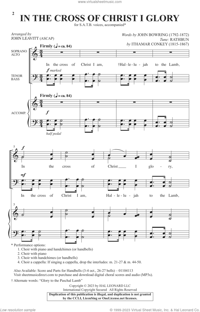 In The Cross Of Christ I Glory (arr. John Leavitt) sheet music for choir (SATB: soprano, alto, tenor, bass) by John Bowring and John Leavitt, intermediate skill level
