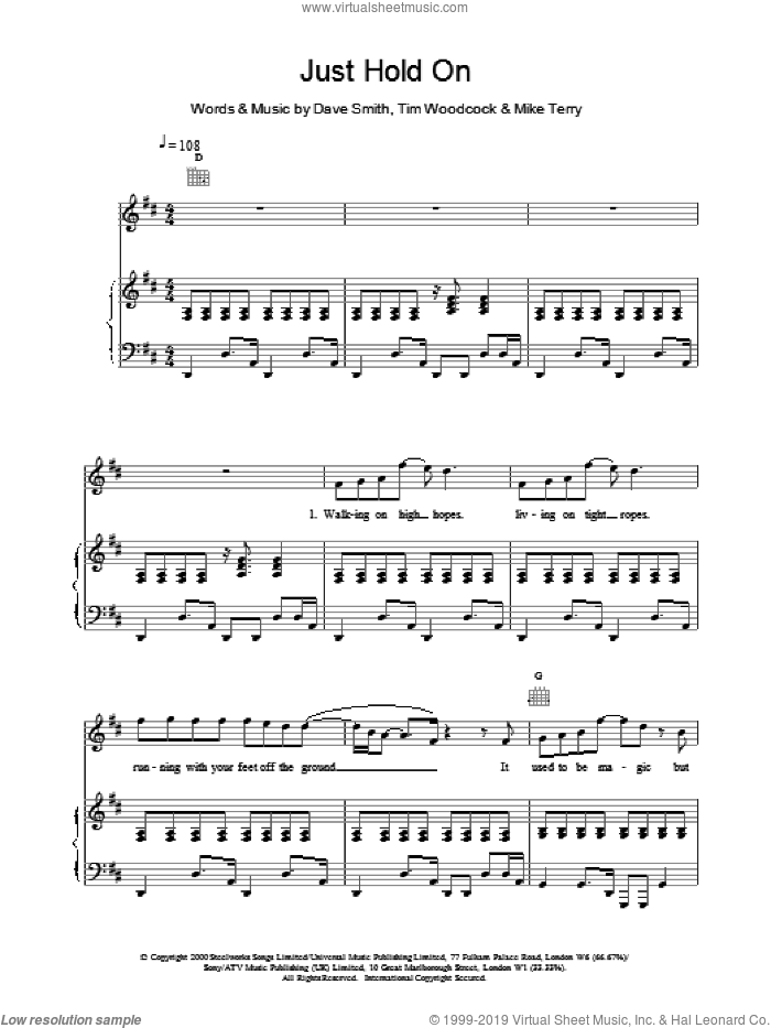 Just Hold On sheet music for voice, piano or guitar by Toploader, intermediate skill level