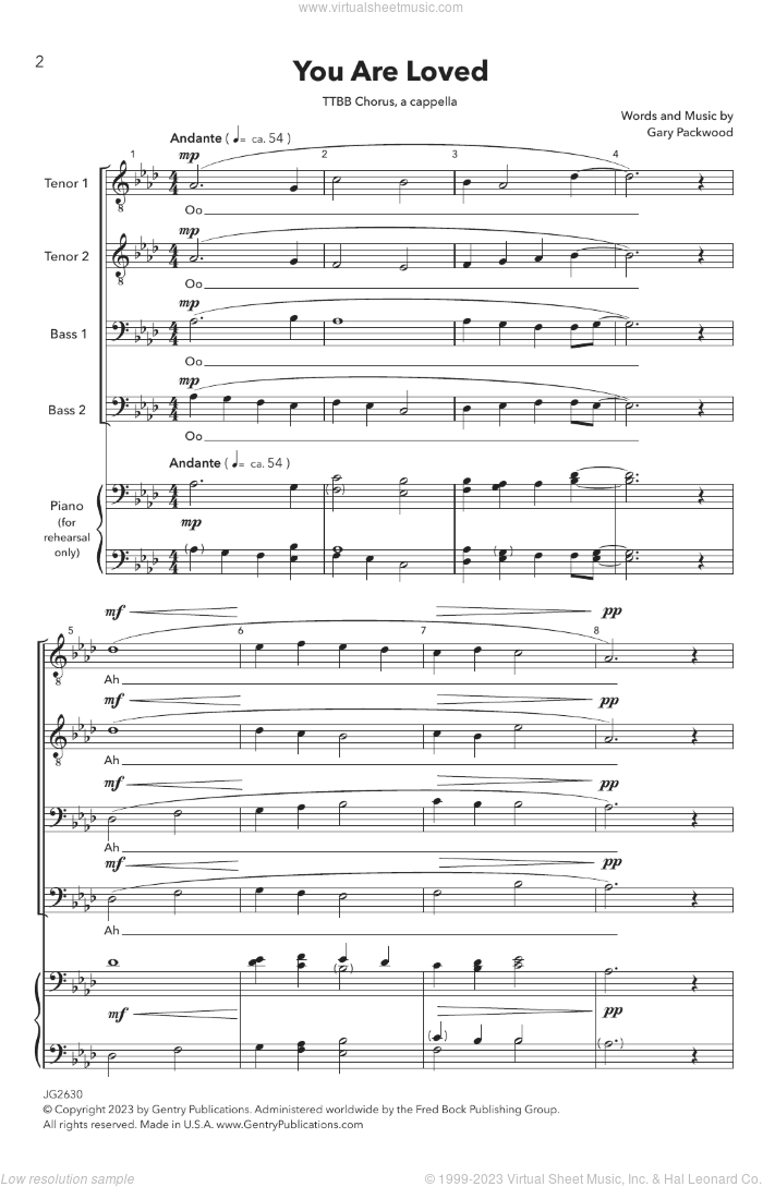 You Are Loved sheet music for choir (TTBB: tenor, bass) by Gary Packwood, intermediate skill level