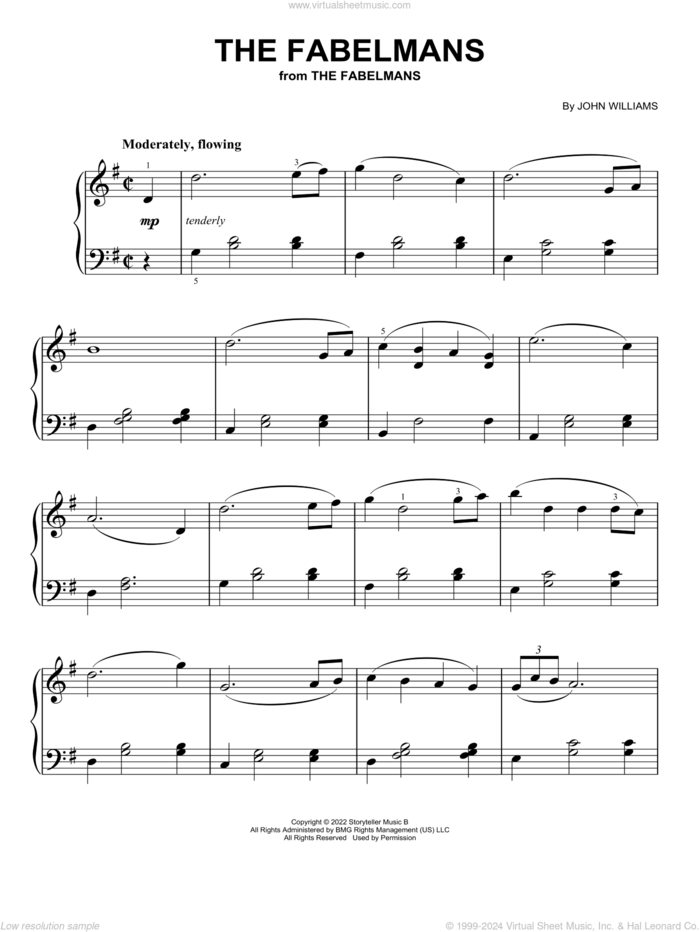 The Fabelmans, (easy) sheet music for piano solo by John Williams, easy skill level