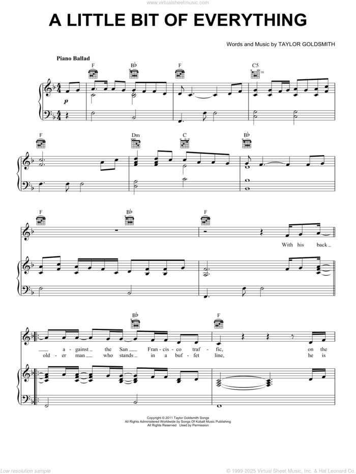 A Little Bit Of Everything sheet music for voice, piano or guitar by Dawes and Taylor Goldsmith, intermediate skill level