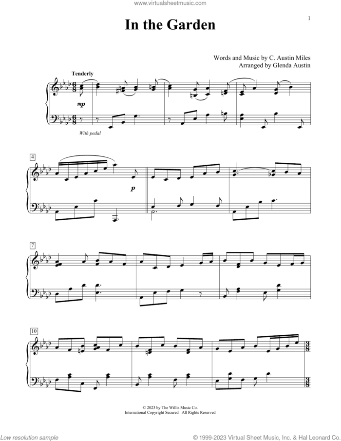 In The Garden (arr. Glenda Austin) sheet music for piano solo (elementary) by C. Austin Miles and Glenda Austin, beginner piano (elementary)