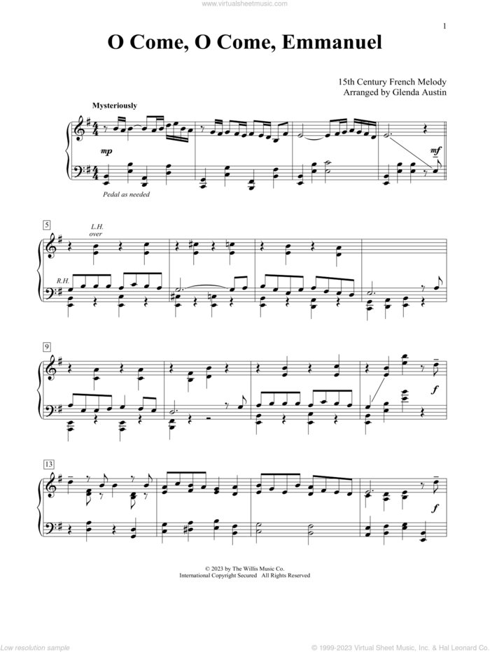 O Come, O Come, Emmanuel (arr. Glenda Austin) sheet music for piano solo (elementary) by John M. Neale (v. 1,2), Glenda Austin, 15th Century French Melody, Henry S. Coffin (v. 3,4), Miscellaneous and Thomas Helmore, beginner piano (elementary)