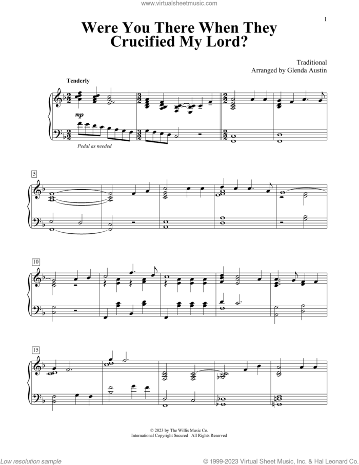 Were You There When They Crucified My Lord? (arr. Glenda Austin) sheet music for piano solo (elementary)  and Glenda Austin, beginner piano (elementary)