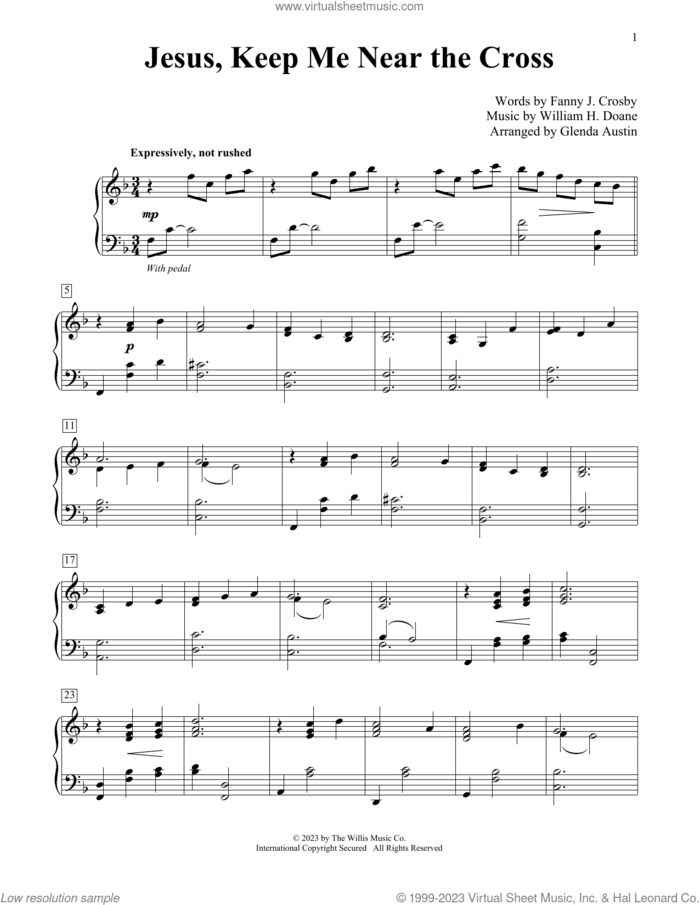 Jesus, Keep Me Near The Cross (arr. Glenda Austin) sheet music for piano solo (elementary) by Fanny J. Crosby, Glenda Austin and William H. Doane, beginner piano (elementary)