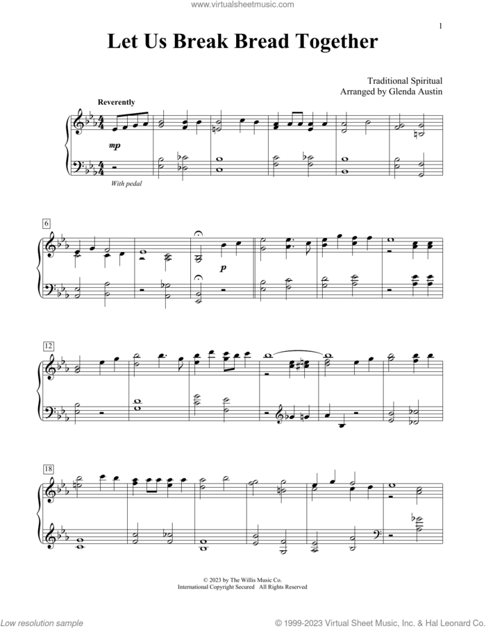 Let Us Break Bread Together (arr. Glenda Austin) sheet music for piano solo (elementary)  and Glenda Austin, beginner piano (elementary)