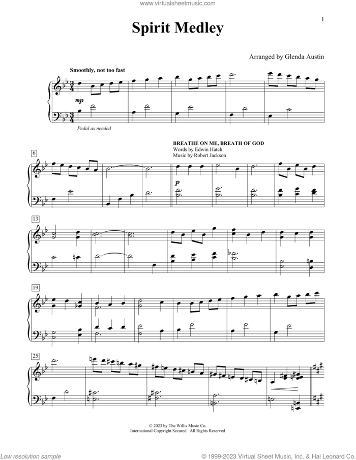 Spirit Medley sheet music for piano solo (elementary) by Edwin Hatch, Glenda Austin, Andrew Reed, Edwin P. Parker (arr.), Louis M. Gottschalk and Robert Jackson, beginner piano (elementary)
