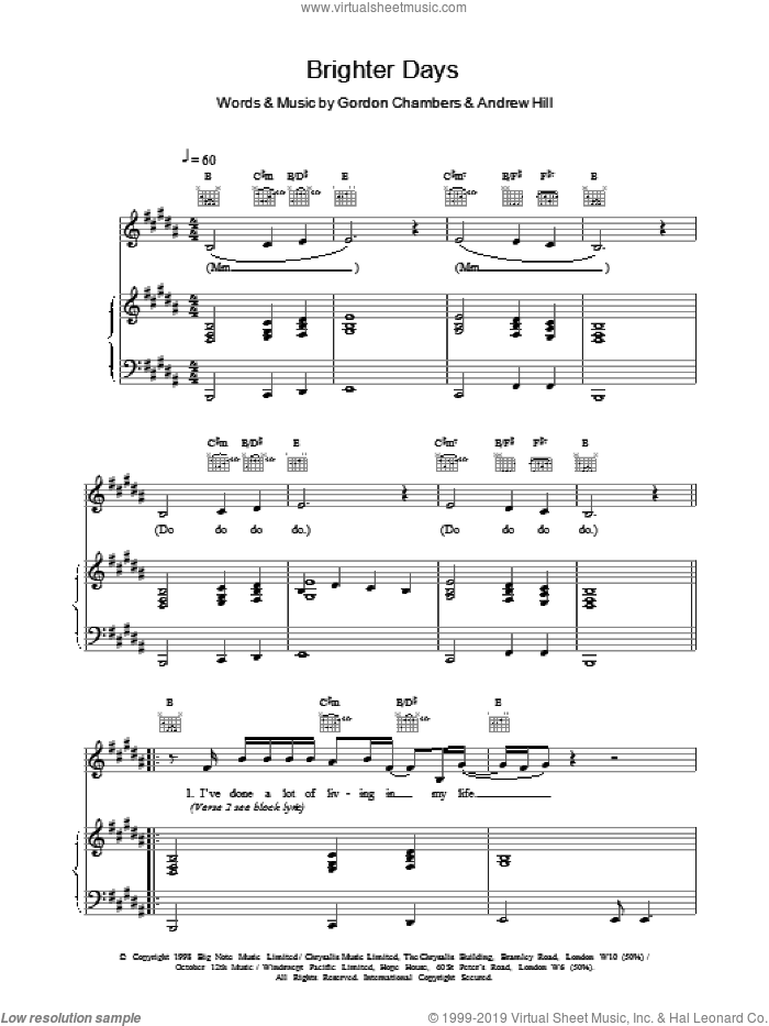Brighter Days sheet music for voice, piano or guitar by Ronan Keating, intermediate skill level