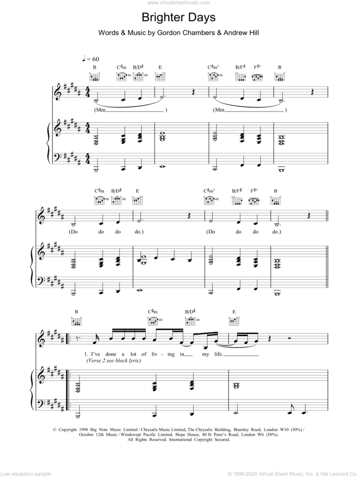 Brighter Days sheet music for voice, piano or guitar by Ronan Keating, intermediate skill level