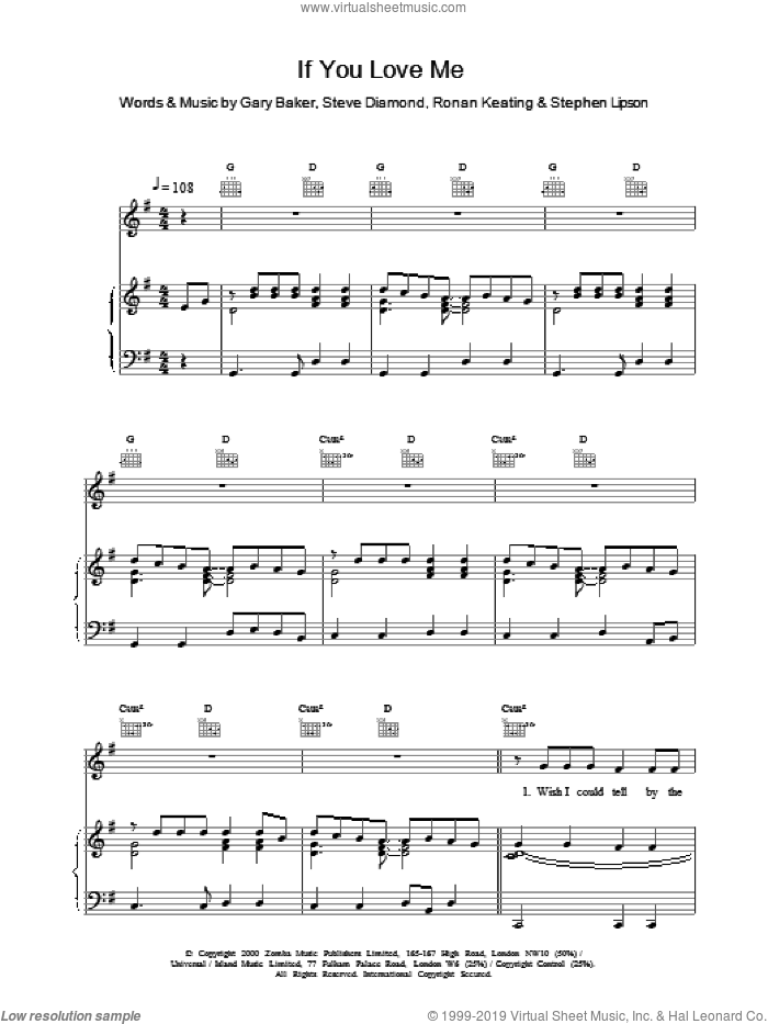 If You Love Me sheet music for voice, piano or guitar by Ronan Keating, intermediate skill level