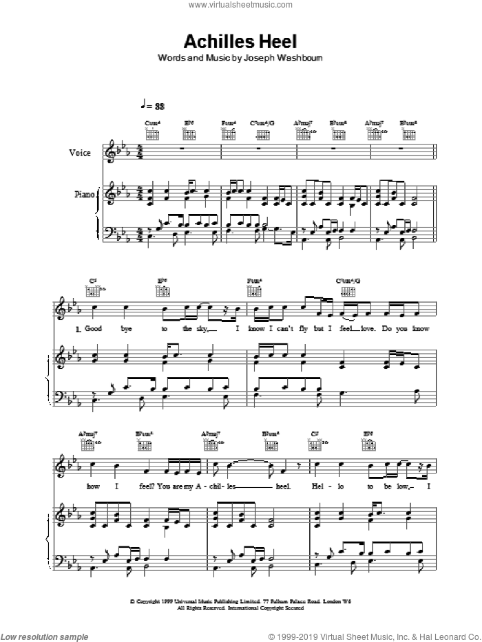 Achilles Heel sheet music for voice, piano or guitar by Toploader, intermediate skill level