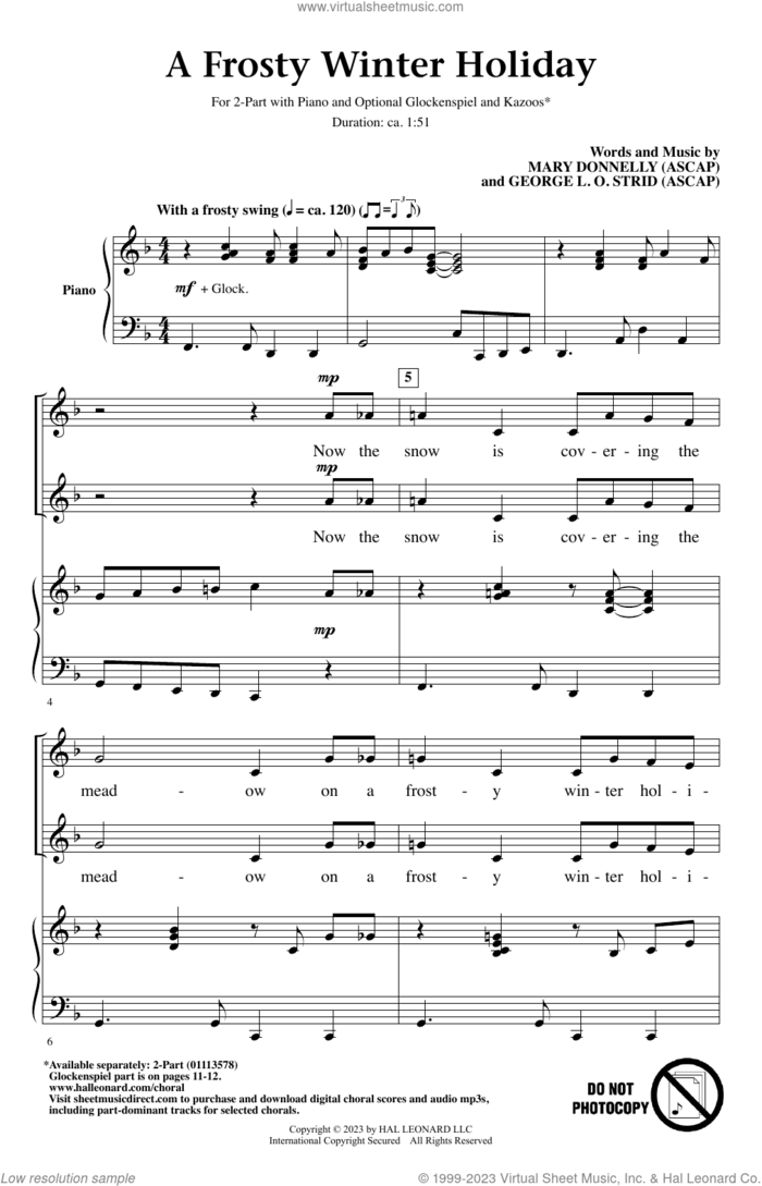 A Frosty Winter Holiday sheet music for choir (2-Part) by Mary Donnelly and George L.O. Strid, George L.O. Strid and Mary Donnelly, intermediate duet