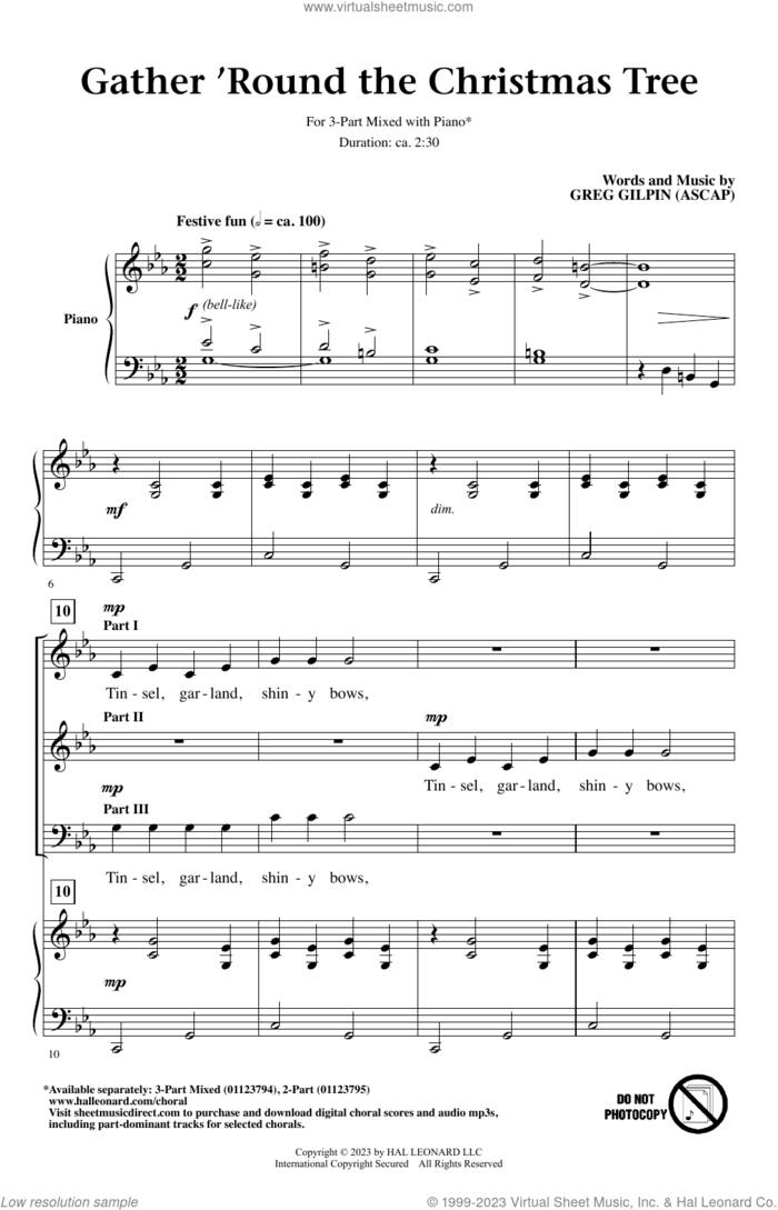 Gather 'Round The Christmas Tree sheet music for choir (3-Part Mixed) by Greg Gilpin, intermediate skill level