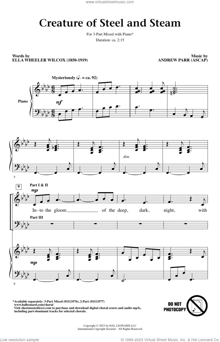 Creature Of Steel And Steam sheet music for choir (3-Part Mixed) by Andrew Parr and Ella Wheeler Wilcox, intermediate skill level