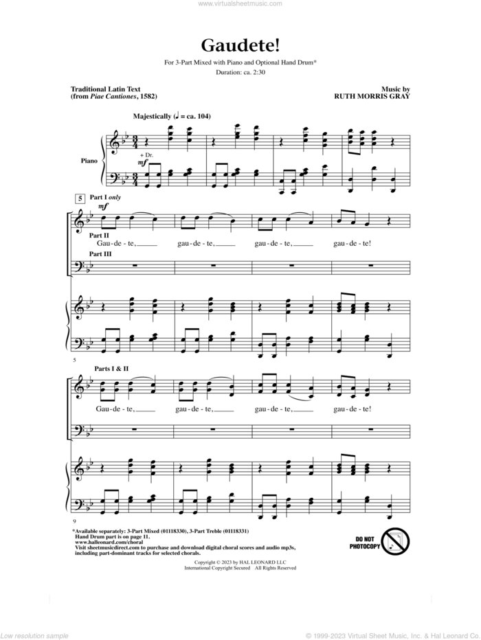 Gaudete! sheet music for choir (3-Part Mixed) by Ruth Morris Gray and Miscellaneous, intermediate skill level