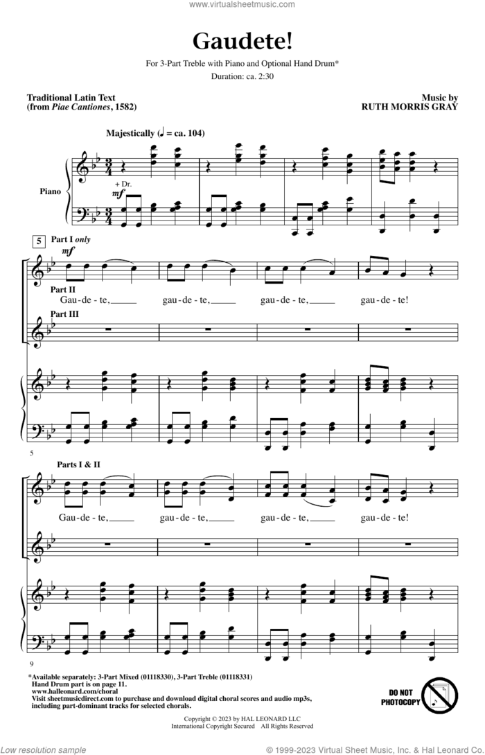 Gaudete! sheet music for choir (3-Part Treble) by Ruth Morris Gray and Miscellaneous, intermediate skill level