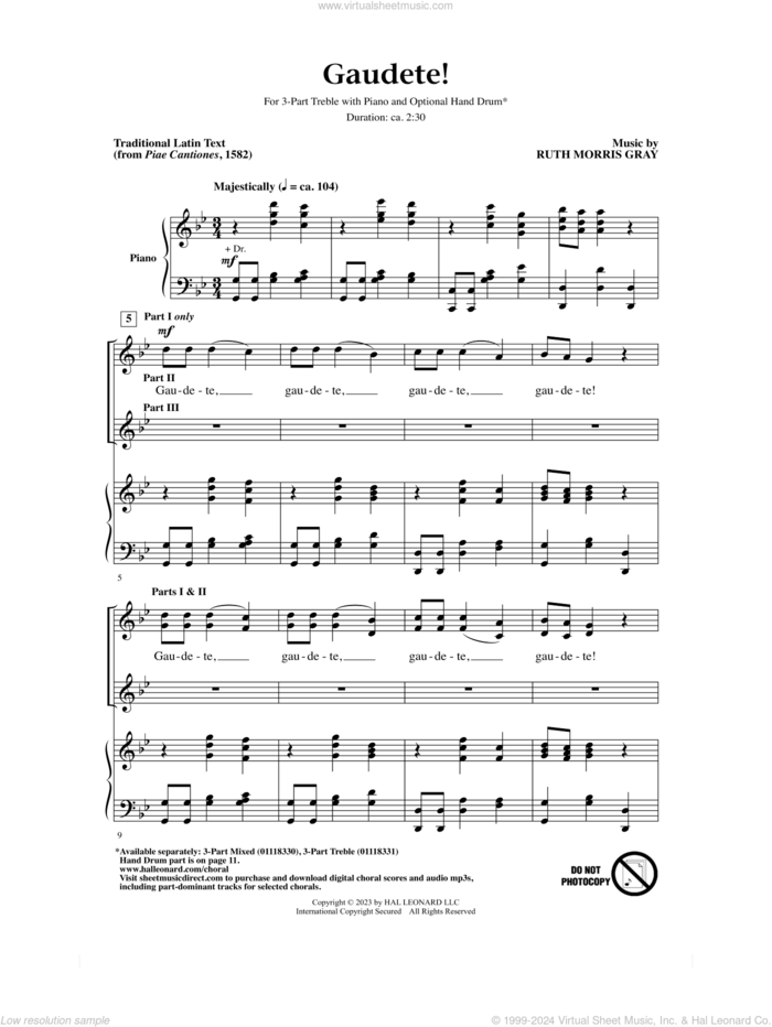 Gaudete! sheet music for choir (3-Part Treble) by Ruth Morris Gray and Miscellaneous, intermediate skill level