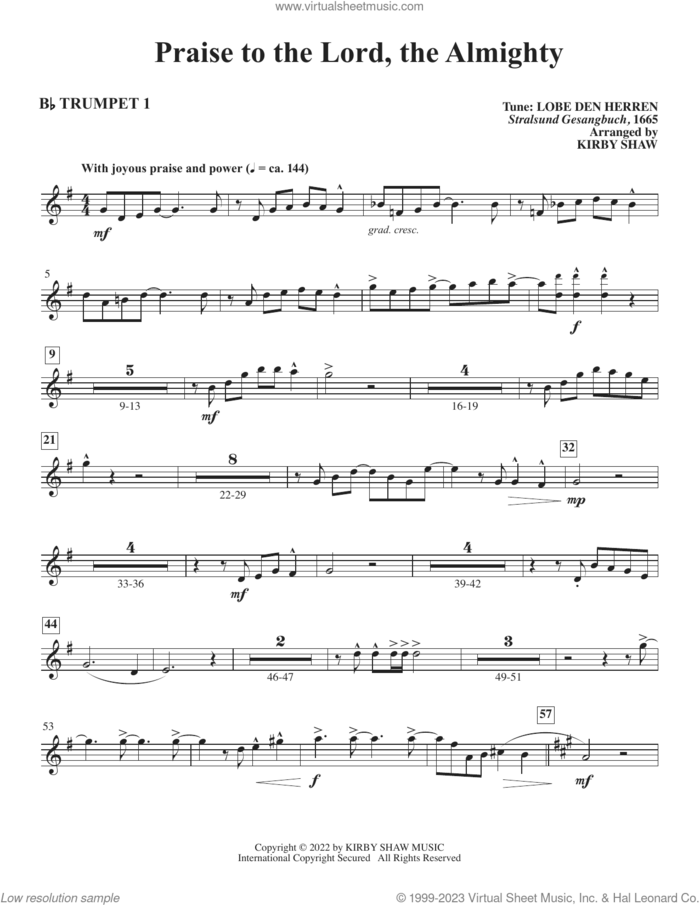 Praise To The Lord, The Almighty (complete set of parts) sheet music for orchestra/band (Rhythm) by Kirby Shaw, Catherine Winkworth, Joachim Neander and LOBE DEN HERREN, intermediate skill level