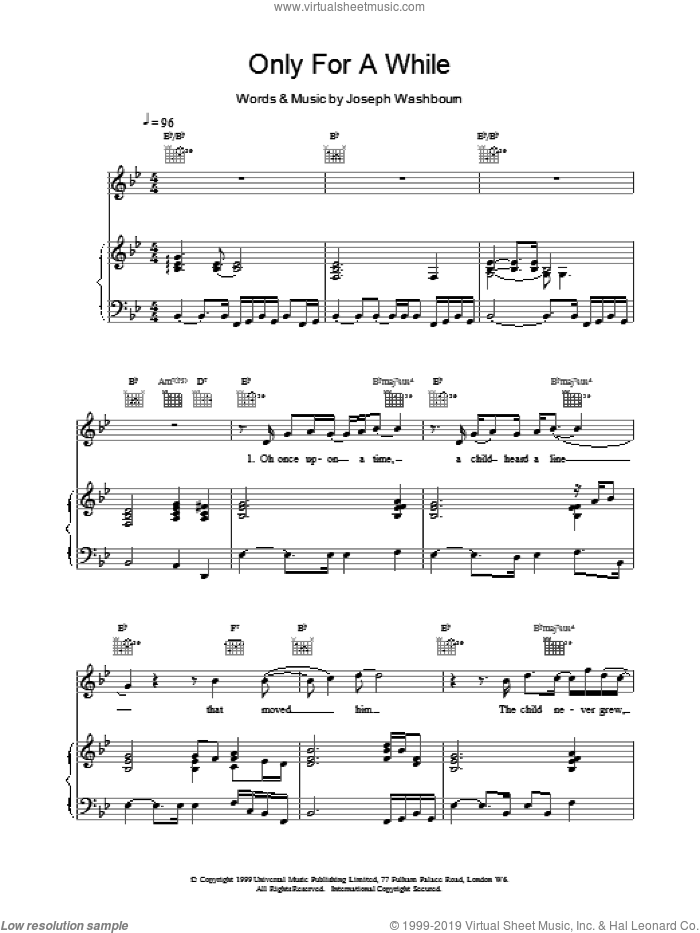Only For A While sheet music for voice, piano or guitar by Toploader, intermediate skill level