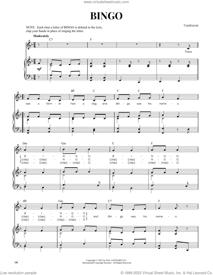 Bingo sheet music for voice and piano  and Dana Lentini, intermediate skill level