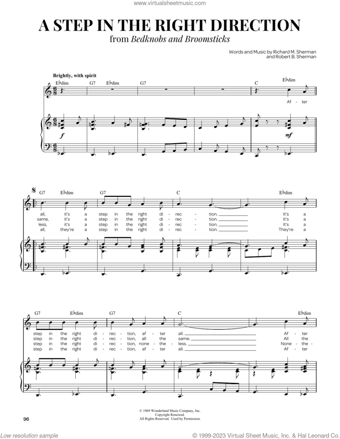 A Step In The Right Direction sheet music for voice and piano by Richard M. Sherman, Dana Lentini, Robert B. Sherman and Sherman Brothers, intermediate skill level