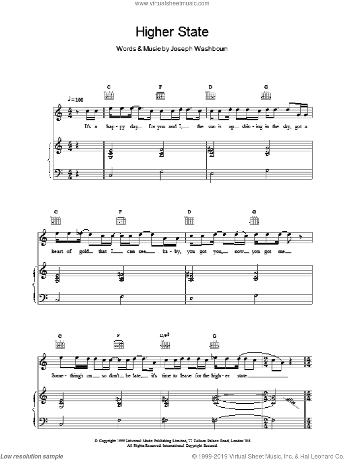 Higher State sheet music for voice, piano or guitar by Toploader, intermediate skill level