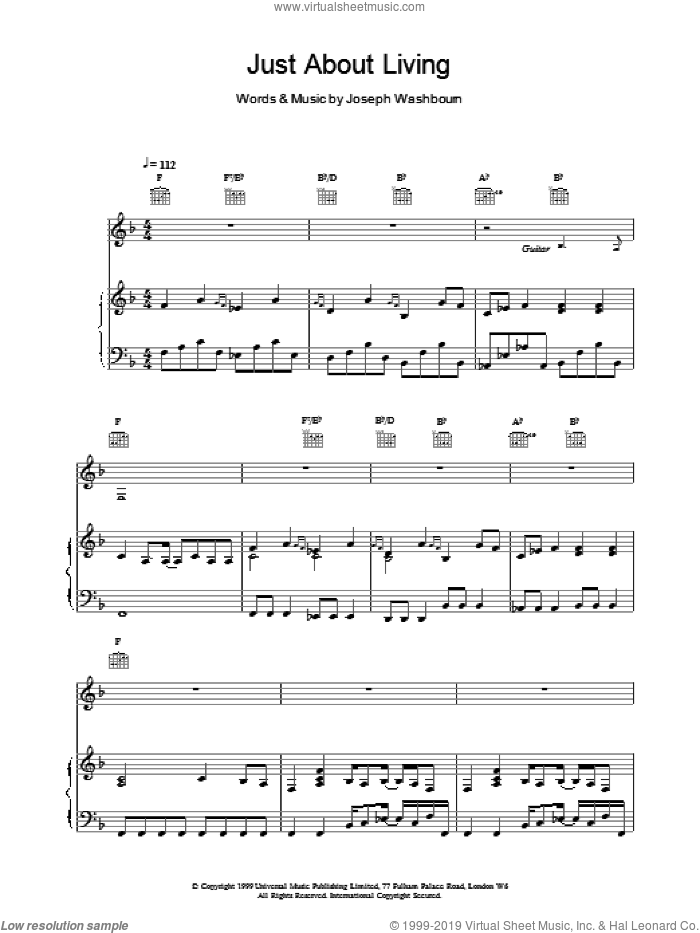 Just About Living sheet music for voice, piano or guitar by Toploader, intermediate skill level