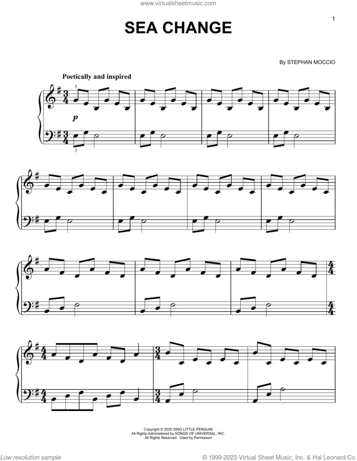 Sea Change, (easy) sheet music for piano solo by Stephan Moccio, easy skill level