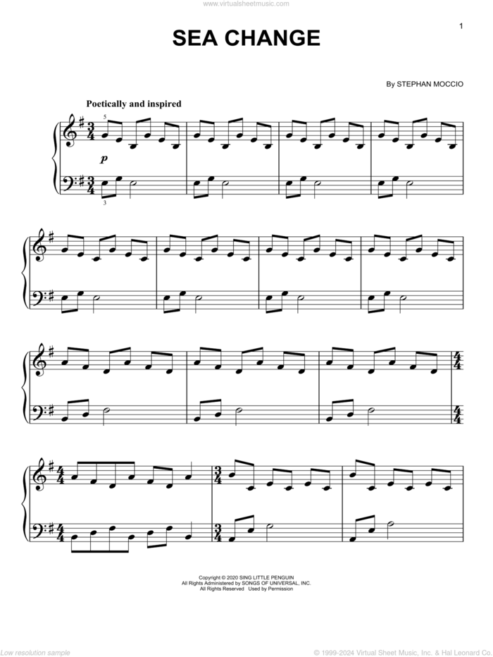 Sea Change, (easy) sheet music for piano solo by Stephan Moccio, easy skill level