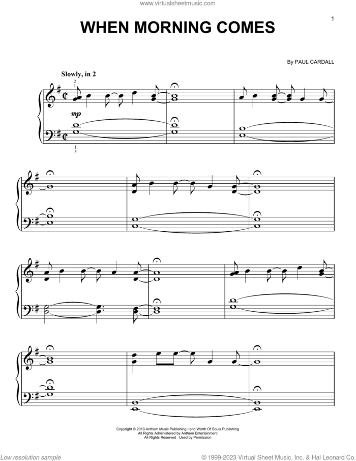 When Morning Comes, (easy) sheet music for piano solo by Paul Cardall, easy skill level