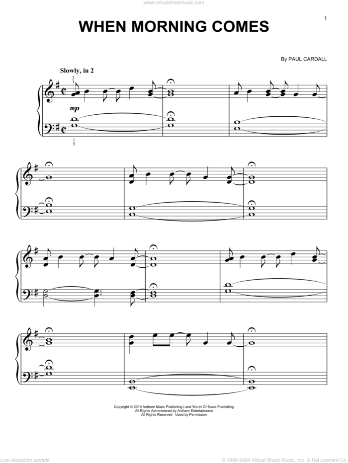 When Morning Comes, (easy) sheet music for piano solo by Paul Cardall, easy skill level