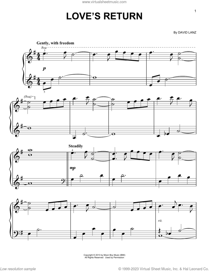 Love's Return sheet music for piano solo by David Lanz, easy skill level