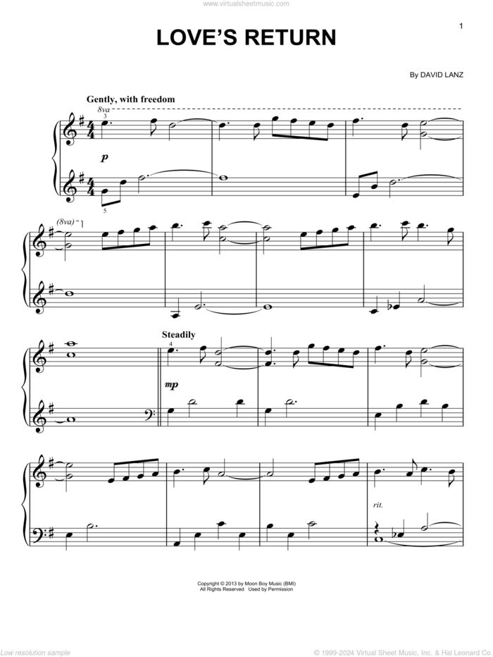 Love's Return sheet music for piano solo by David Lanz, easy skill level