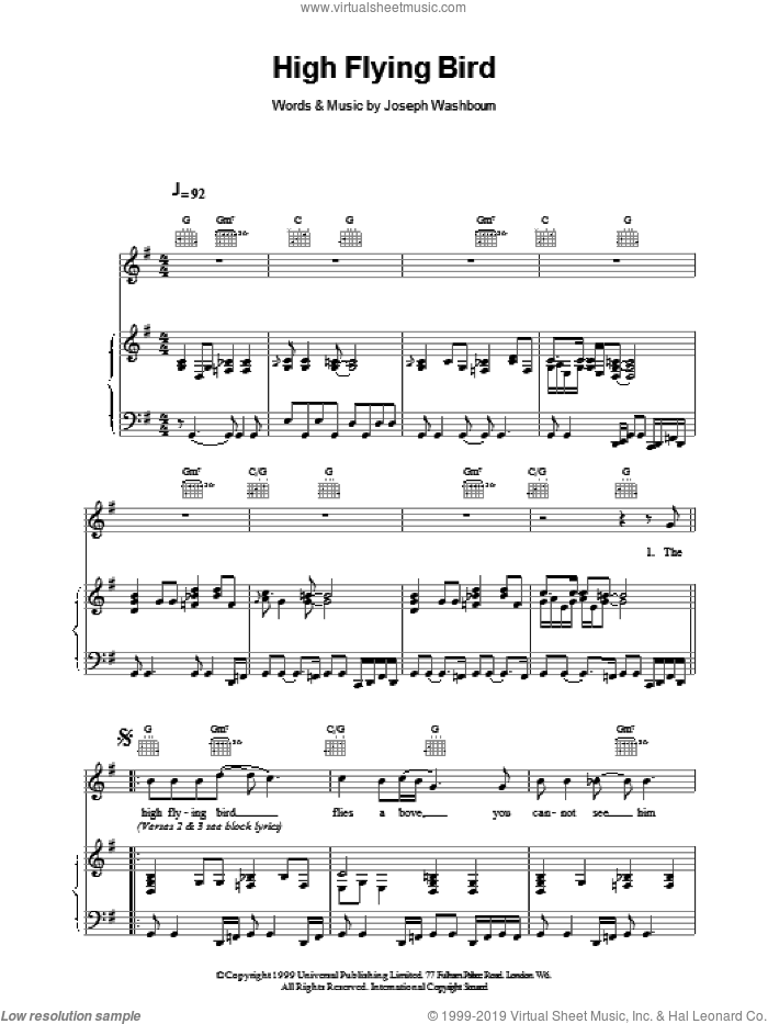 High Flying Bird sheet music for voice, piano or guitar by Toploader, intermediate skill level