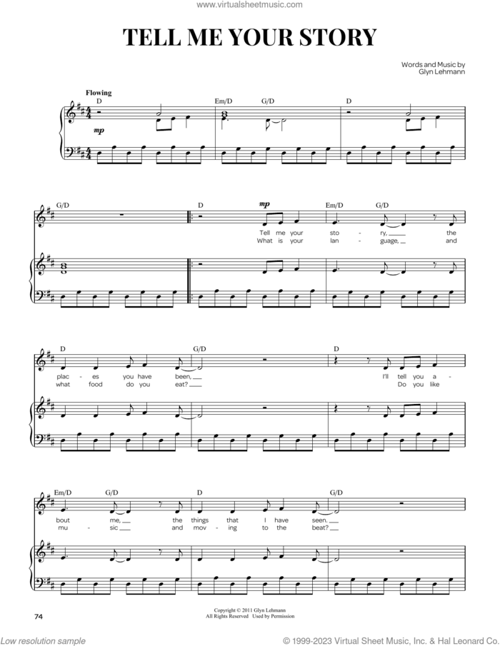 Tell Me Your Story sheet music for voice and piano by Glyn Lehmann and Dana Lentini, intermediate skill level