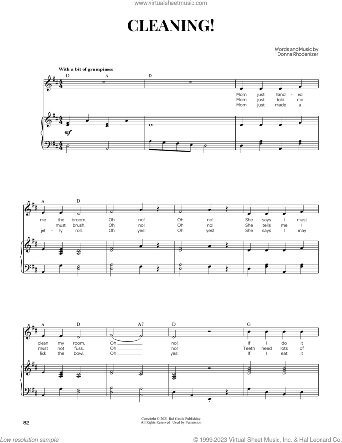 Cleaning! sheet music for voice and piano by Donna Rhodenizer and Dana Lentini, intermediate skill level
