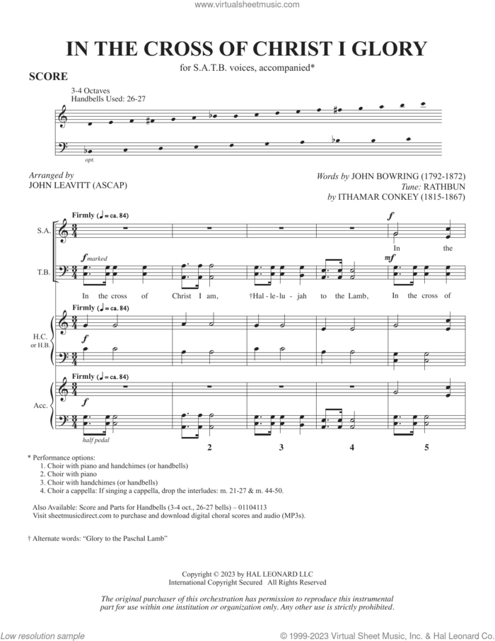 In The Cross Of Christ I Glory (arr. John Leavitt) (COMPLETE) sheet music for orchestra/band by John Leavitt and John Bowring, intermediate skill level
