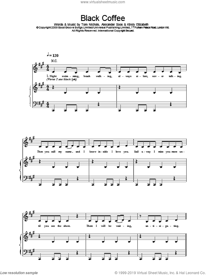 Black Coffee sheet music for voice, piano or guitar by All Saints, intermediate skill level