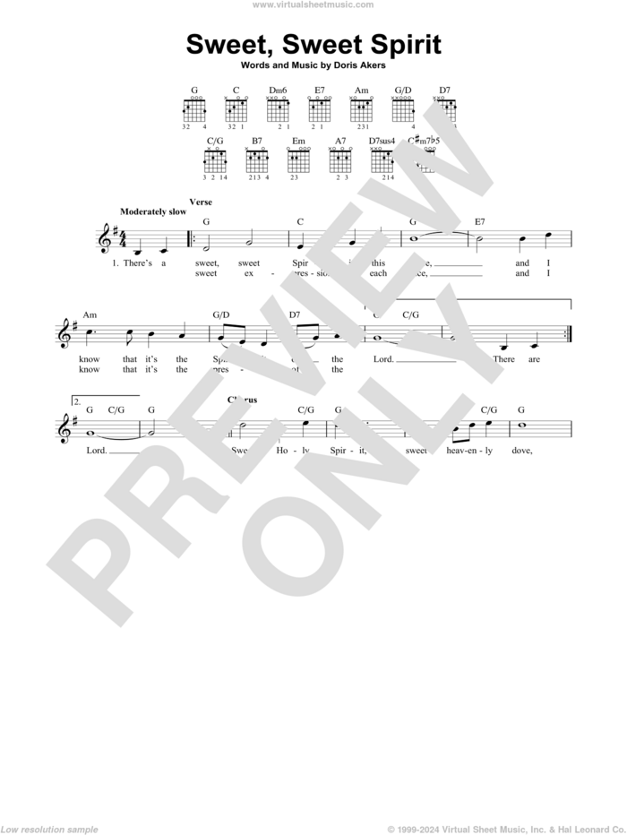 Sweet, Sweet Spirit sheet music for guitar solo (chords) by Doris Akers, easy guitar (chords)