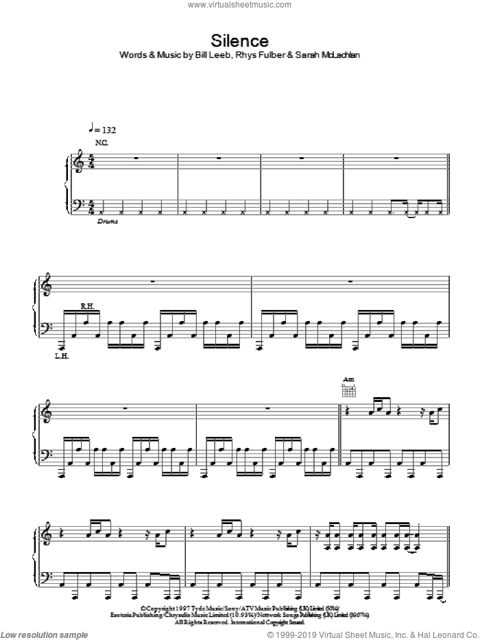 Silence sheet music for voice, piano or guitar by Delerium And Sarah McLachlan and Sarah McLachlan, intermediate skill level