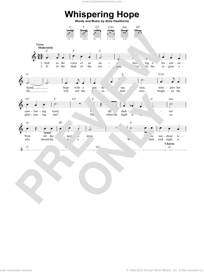 Whispering Hope sheet music for guitar solo (chords) by Alice Hawthorne and Septimus Winner, easy guitar (chords)